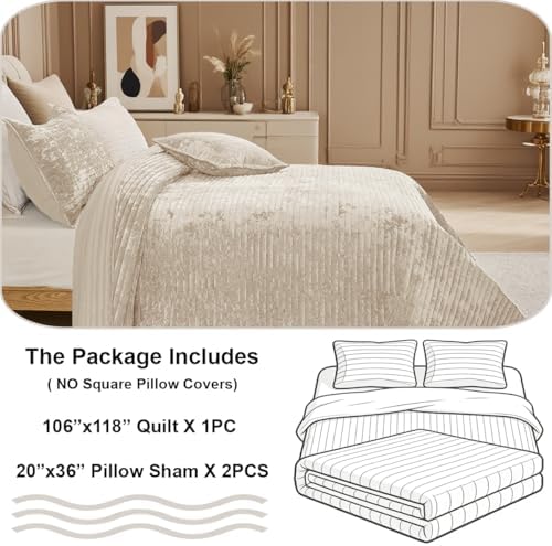 Califonia King Velvet Quilt Set Striped Bedspread 106x118