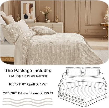 Califonia King Velvet Quilt Set Striped Bedspread 106x118