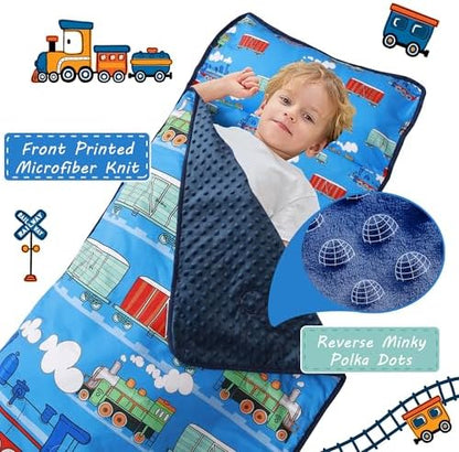 Lasoftan Toddler Nap Mat with Pillow and Blanket, Extra Large Rolled Napping Mats,Slumber Bags for Boys Girls,Kids Sleeping Bag for Daycare, Preschool Travel Camping