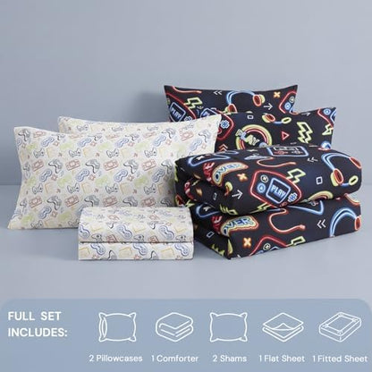 Full Comforter Set for Boys -7 Pieces Gamer Full Size Bedding Sets for Kids