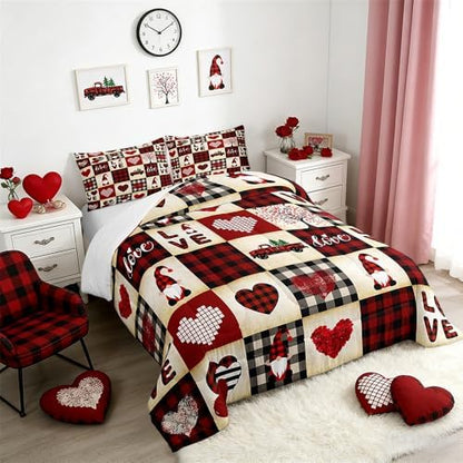 Castle Fairy Valentine's Day King Size Comforter Set Kids Red Rose Decor All Season Bedding Set for Girls Teens Love Pattern Comforter Romantic Theme Decor Quilt Set Bedroom Collection 3Pcs