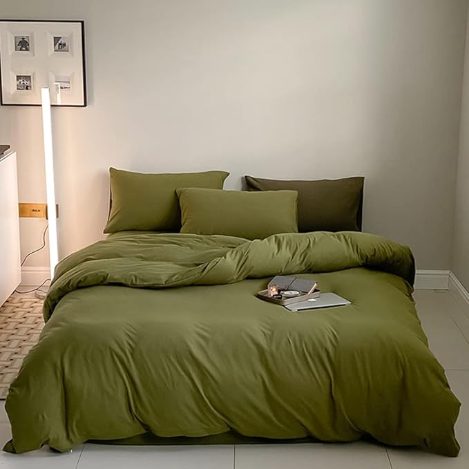 CLOTHKNOW Olive Green Queen Comforter Set Green Bedding Comforter Sets Soft Dark Green Comforter with 2 x Pillow Cases