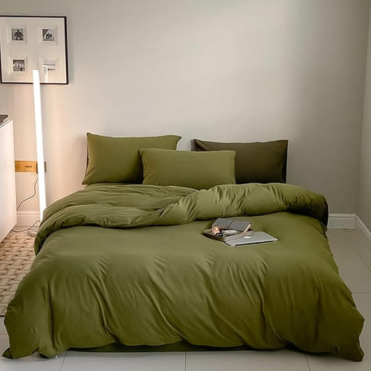 CLOTHKNOW Olive Green Queen Comforter Set Green Bedding Comforter Sets Soft Dark Green Comforter with 2 x Pillow Cases
