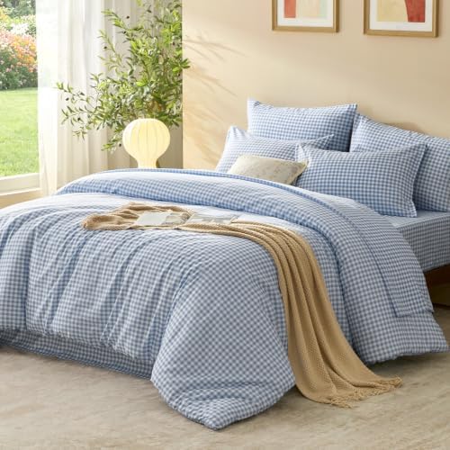 Litanika Queen Comforter Set 7 Pieces Cornflower Blue Gingham
