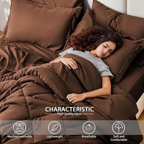 Love's cabin Twin XL Comforter Set Brown, 5 Pieces Twin XL Bed in a Bag, All Season Bedding Sets with 1 Comforter, 1 Flat Sheet, 1 Fitted Sheet, 1 Pillowcase and 1 Pillow Sham