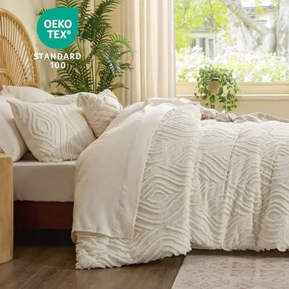 BEDELITE Twin XL Comforter Set 5 Pieces,Boho Bed in a Bag,Wavy-Cream White