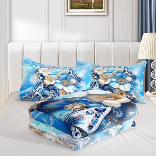 QOOMO Blue Butterfly Kids Comforter Set Full Size
