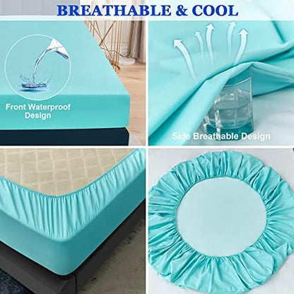 Sufdari King Size Mattress Protector,Waterproof Mattress Cover,18" Deep Pocket Mattress Protector,Dust Proof Bed Protector for Dogs/Cats/Pets/Kids-Aqua,King