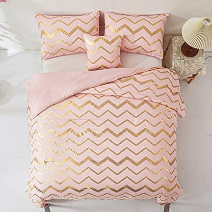 Menghomeus 4 Piece Blush Metallic Comforter Set, Queen Size Bedding Sets