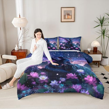 Feelyou Dragon Kids Comforter Set King Size Dragon Stuff Bedding Set Wild Life Duvet Quilt for Kids Boys Girls Bedroom Magic Wildlife Decor Blue Purply Ultra Soft Breathable