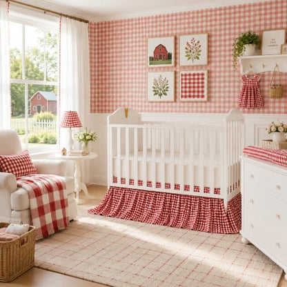 Brandream Gingham Gathered Cotton Crib Skirt for Baby Boy Girl Dust Ruffle