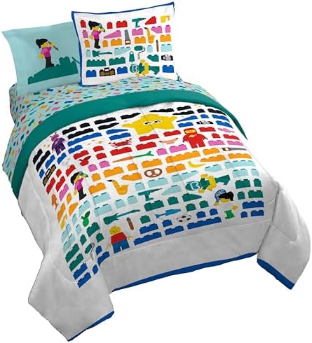 LEGO® Blocks Queen Comforter Set 7 Piece Soft Kids Bedding, White