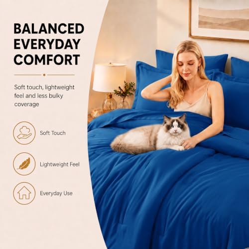 CozyLux King Size Comforter Set Classic Blue, 7 Pieces Bed in a Bag