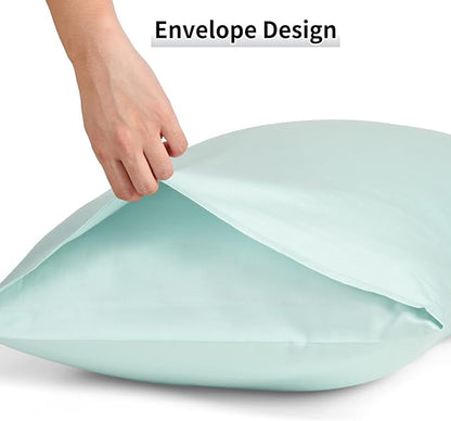 Warmstar Cotton Pillow Cases Standard Size Set of 2, 600 Thread Count Pillowcases 20x26 Inches, Soft Long Staple Cotton Pillowcases Breathable with Envelope Closure,Lagoon