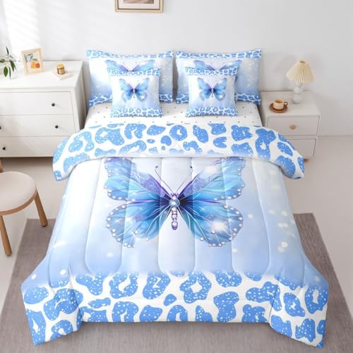 Feelyou Cute Butterfly Comforter Set with Sheets 7 Piece Twin Size