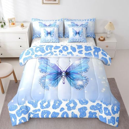 Feelyou Cute Butterfly Comforter Set with Sheets 7 Piece King Size
