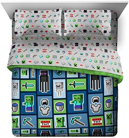 Minecraft Creeper Queen Comforter Set 5 Piece Kids Bedding for Boys, Multi