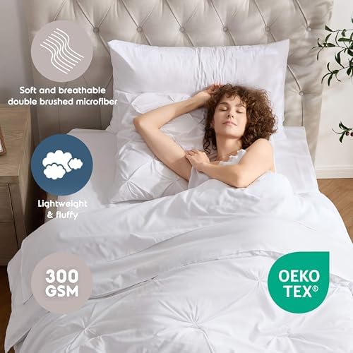 Nestl 7 Piece Twin XL Comforter Set – White Pinch Pleated Bed in a Bag – Complete Twin XL Size Bedding Set with Sheets, Set of 2 Cooling Pillows, Pillowcase and Sham