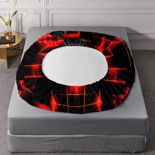 HOSIMA Red Black Geometric Queen Bedding Sets,1 Fitted Sheet+2 Pillowcases.