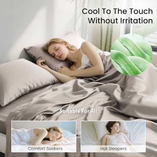 Love's cabin 3 Piece Twin Sheet Set, 100% Rayon Derived from Bamboo, Cooling & Breathable, Soft Silky Deep Pocket up to 16", Hotel Luxury Bedding for Hot Sleepers, Light Tan