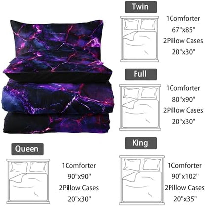 Nttopship Purple Comforter Set King Size，Purple Marble Bedding Set 3 Pcs Bedding for Adults,Violet Marble Room Decor with Soft and Lightweight Comforter and 2 Pillowcases