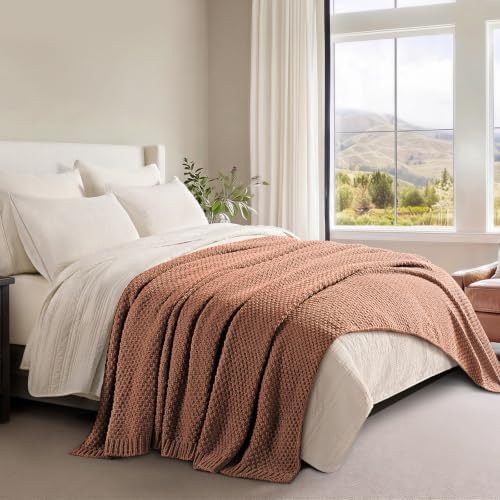 EVERGRACEHOME Chunky Chenille Knit Throw Blanket, 108x92, Terracotta Clay