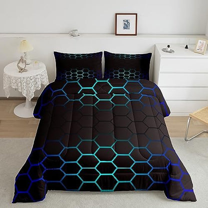 Geometrics Honeycomb Comforter Set Queen, Abstract Ombre Honeycomb Bedding Set for Kids Beehive Hexagon Comforter Simplistic Duvet Set 3Pcs