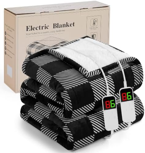 Black Electric Blanket Heated King Size 90"X100" Dual Control, Diagonal