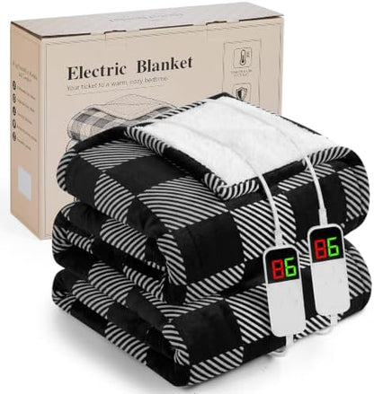 Black Electric Blanket Heated King Size 90"X100" Dual Control, Diagonal