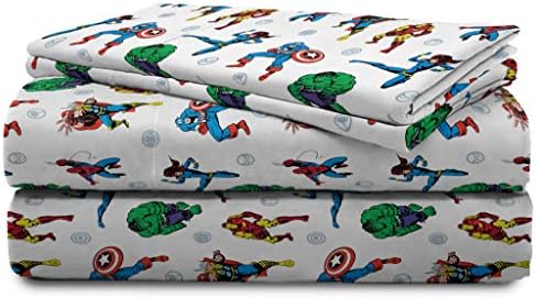Jay Franco Kids Sheet Set with Fitted, Flat Sheets & Pillow Cover - Ultra-Soft Bedding with Pillowcase for Room Decor, White - Avengers, 4 Piece Queen