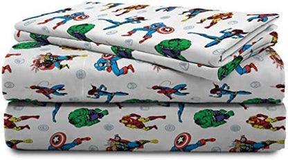 Jay Franco Kids Sheet Set with Fitted, Flat Sheets & Pillow Cover - Ultra-Soft Bedding with Pillowcase for Room Decor, White - Avengers, 4 Piece Queen