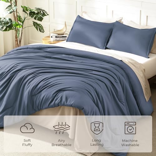 Litanika Slate Blue Oversized King Comforter Set, 3 Pcs Lightweight Bedding