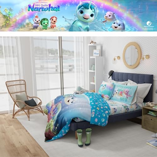 DreamWorks Not Quite Narwhal Kids Bedding Super Soft Comforter and Sheet Set, 5 Piece Full Size, (Official Licensed Product) By Franco