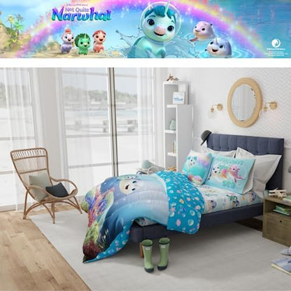 DreamWorks Not Quite Narwhal Kids Bedding Super Soft Comforter and Sheet Set, 5 Piece Full Size, (Official Licensed Product) By Franco