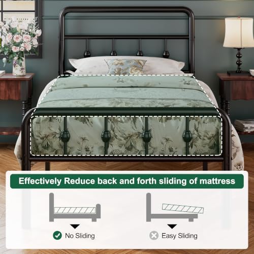 EMODA 16 Inch Twin Bed Frames with Headboard and Footboard, Heavy Duty Twin Platform Bed, Metal Slats Support Mattress Foundation, No Box Spring Needed, Easy Assembly