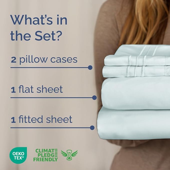 Full XL Bed Sheet - 4 Piece Full XL Bed Sheets Set - Soft, Breathable & Cooling - Hotel Luxury Bedding for Women, Men, Kids, Teens, Boys & Girls - Deep Pockets, Comfy, Fade & Wrinkle Free - Ice Blue