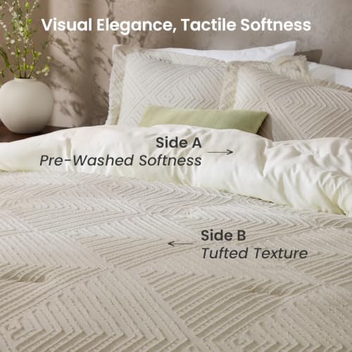 Oversized King Comforter Set, Boho Tufted 3-Piece Bedding Set, Beige