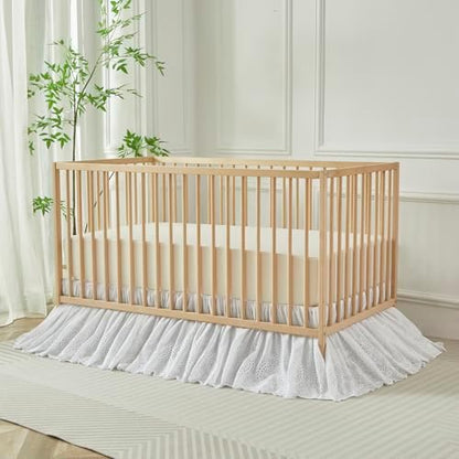 Brandream Scallop Edge Cotton Lace Crib Skirt, Baby Boy, Baby Girl, Gender Neutral Crib Skirt Toddler Bedskirt Dust Ruffle White Ruffled Eyelet Crib Bed Skirt Gathered Styling & Embroidered Details