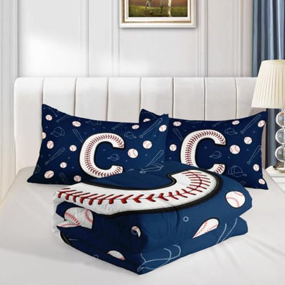 BSNTHO Alphabet Print Full Size, Comforter Set Baseball Kids Comforter 3Pcs