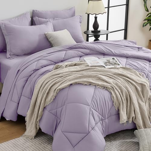 HEVUMYI 7-Piece Full Comforter Set, Light Purple Bed in a Bag