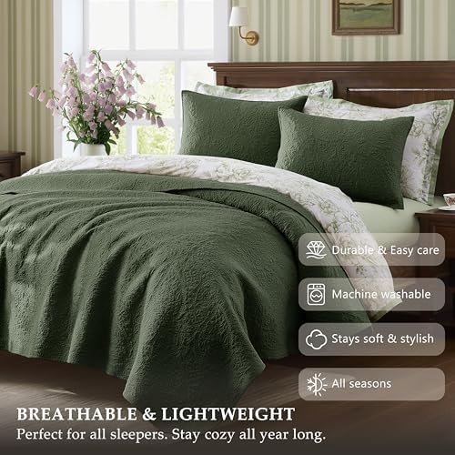WDCOZY Queen 100% Cotton Paisley Quilt Bedding Set Olive Green Comforter