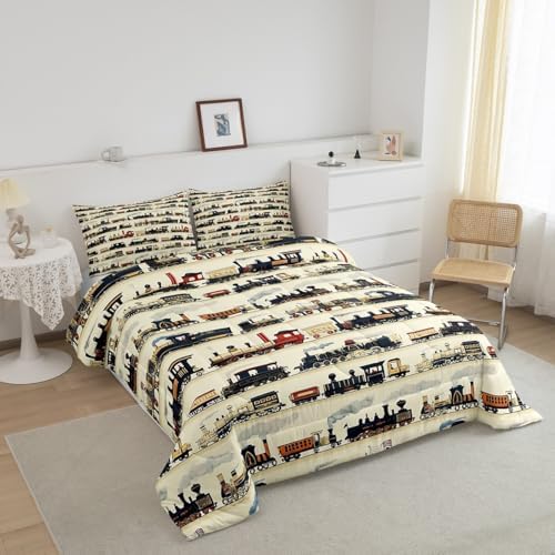 Feelyou Kids Vintage Train Comforter Set Queen Size Boys Girls