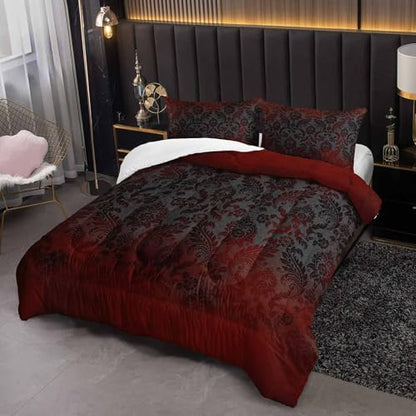 Paisley Floral Comforter Full Size,Gothic Kids Comforter Set,3Pcs Bedding Set Printed Comforter with 2 Pillowcases,Down Alternative,Soft and Lightweight,for All Seasons