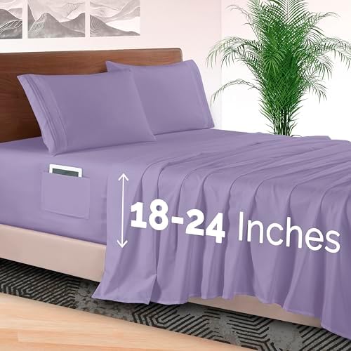 Elegant Comfort 4-Piece Bed Sheet Set - Luxury Bedding 1500 Premium Hotel Quality Microfiber, All Around Elastic 18-24 Inches Deep Fitted Sheet- Extra Deep Pocket Sheets, King, Violet