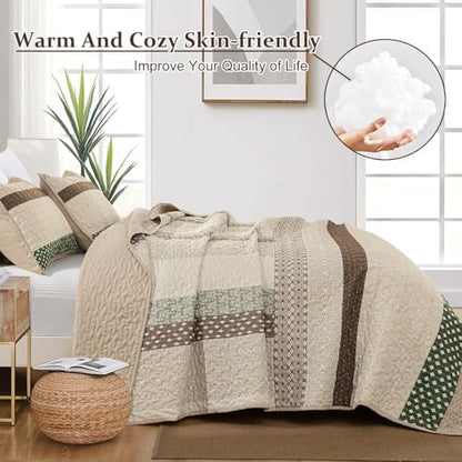 WONGS BEDDING Khaki Quilt King Size (110" x 90"), Soft Stripe Bedspreads