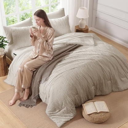 California King Comforter Set Beige Tufted Bedding Sets Farmhouse 7 Pieces