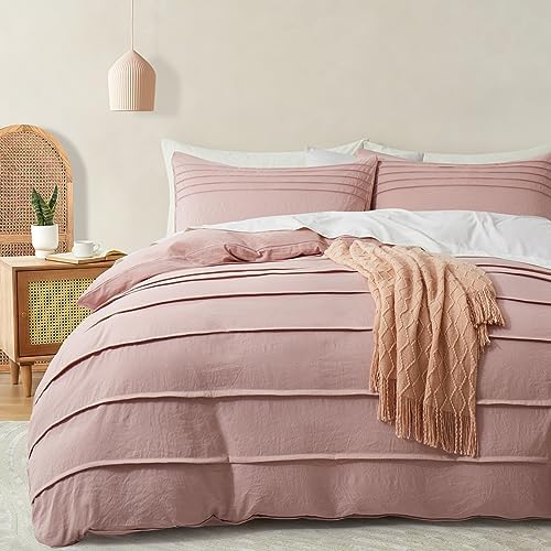 Oli Anderson 3PCS Pleated Duvet Cover Set, Misty Rose, King