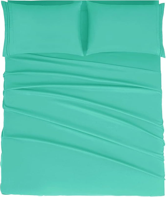 Mejoroom Full Size Sheet Set - Extra Soft Luxury Brushed Microfiber - 1800 Bedding Sheets with 16 Inch Deep Pocket - Breathable, Wrinkle, Fade & Stain Resistant - 4 Piece (Full, Mint)