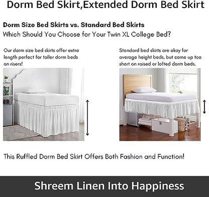 Crown Collection Twin XL 36" Inch Drop Long Dorm Bed Skirt, Ruffled Pattern College Dorm Room Bed Skirts, Split Corner, Easy Care, No Wrinkle Microfiber Bed Skirt