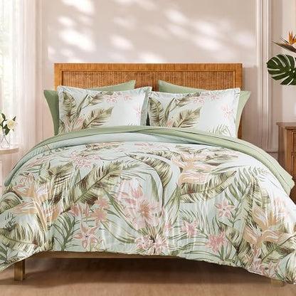 BLOOMHAVEN Queen Comforter Set-7 Pieces Green Floral Bed in a Bag Queen